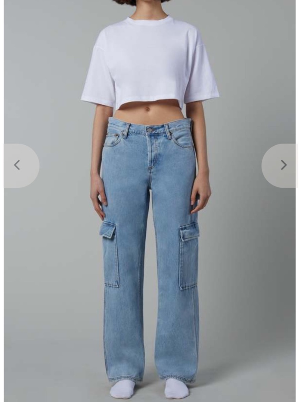 Still here Light Blue Wide-Leg Cargo Jeans size 24. The Charlie